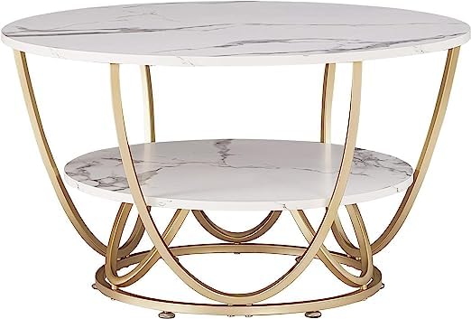 2 Tier Marble Top Coffee Table for Living Room