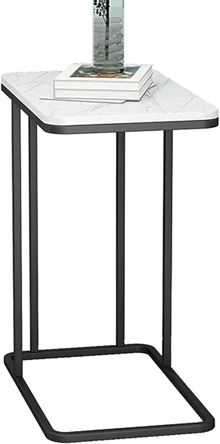 Metal Frame Coffee Table | C-Shape End Table with Marble Look Top