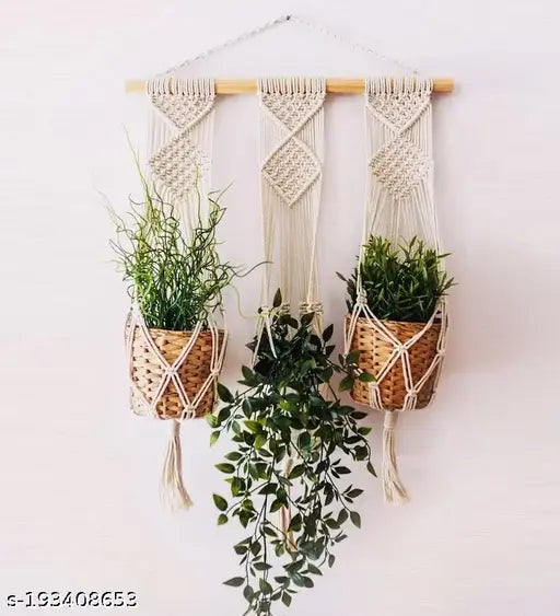 Macrame Cotton Wall Plant Hanger ( Without Pot)