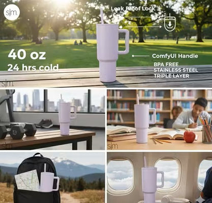 Premium 1200ml Stainless Steel Insulated Tumbler with Straw & Spill-Proof Lid  | Trendy Travel Mug