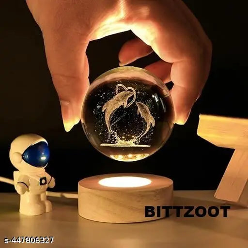 3D Laser Engraved Dolphin Crystal Ball with LED Night Lamp
