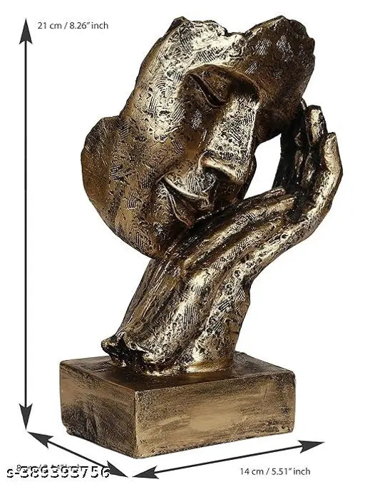Antique Human Face Resting On Hands Polyresin Figurine – Gold