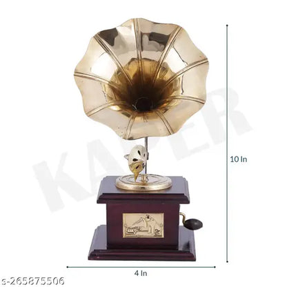 Vintage Wooden Brass Gramophone Showpiece