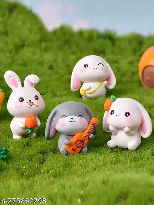 Cute Rabbit Figurines Miniature Set – Resin Decorative Showpieces for Home, Garden, Office & Gifts (Set of 4)