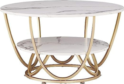2 Tier Marble Top Coffee Table for Living Room