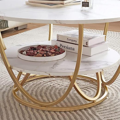 2 Tier Marble Top Coffee Table for Living Room