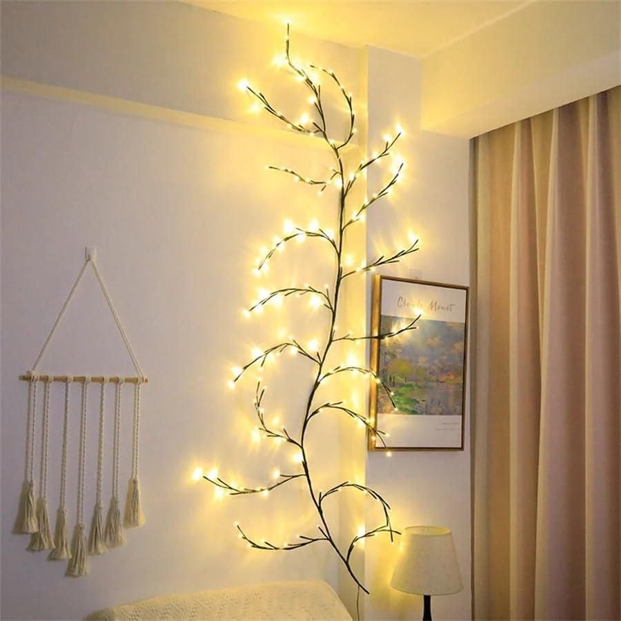 DIY bendable willow vine fairy lights arranged for aesthetic room decor