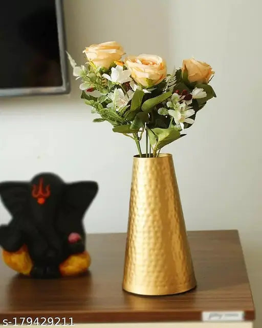 Hammered Gold Metal Flower Vase