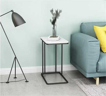 Metal Frame Coffee Table | C-Shape End Table with Marble Look Top