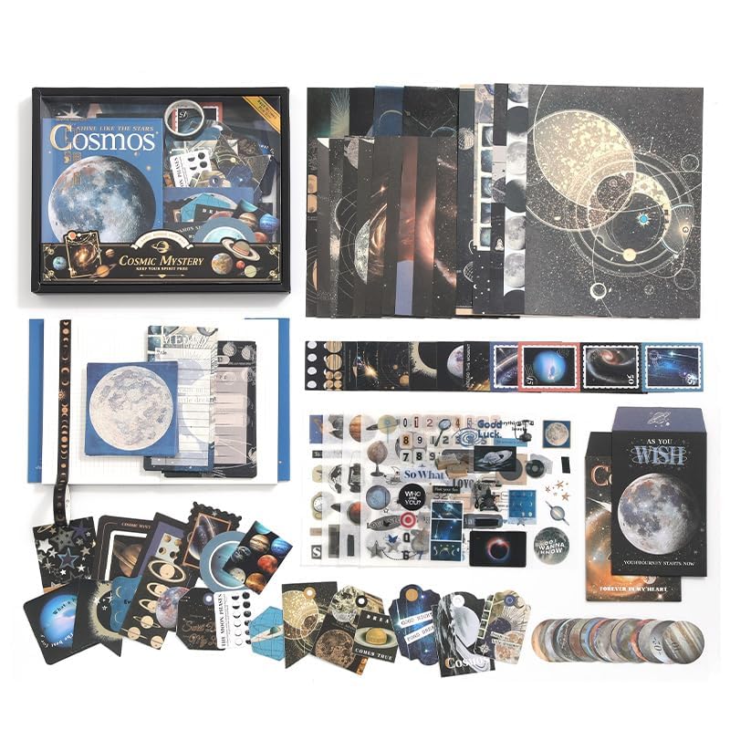 346 Pcs Black Space Cosmos Set with A6 Grid Notebook