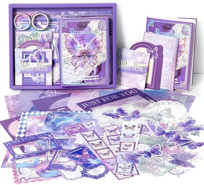 346 Pcs Blue Butterfly Set with A6 Grid Notebook