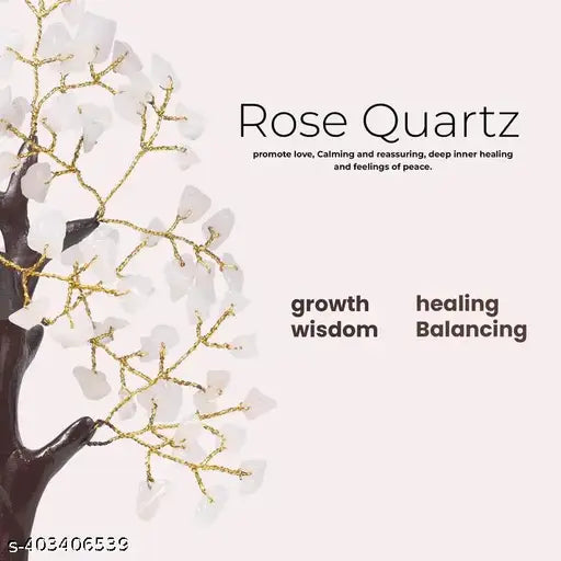 Crystal Rose Quartz Tree with 100 Beads and Gold Wire