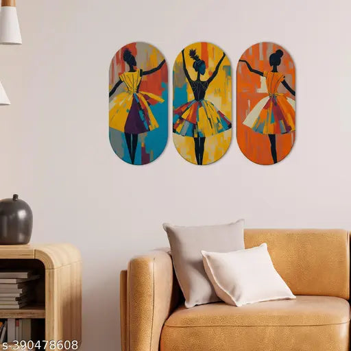 Abstract Art Dancers Wooden Wall Hanging Set – Modern MDF Wall Décor for Home & Gifts (Set of 3)