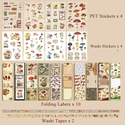 346 Pcs Mushroom Scrapbook Kit – A6 Grid Notebook