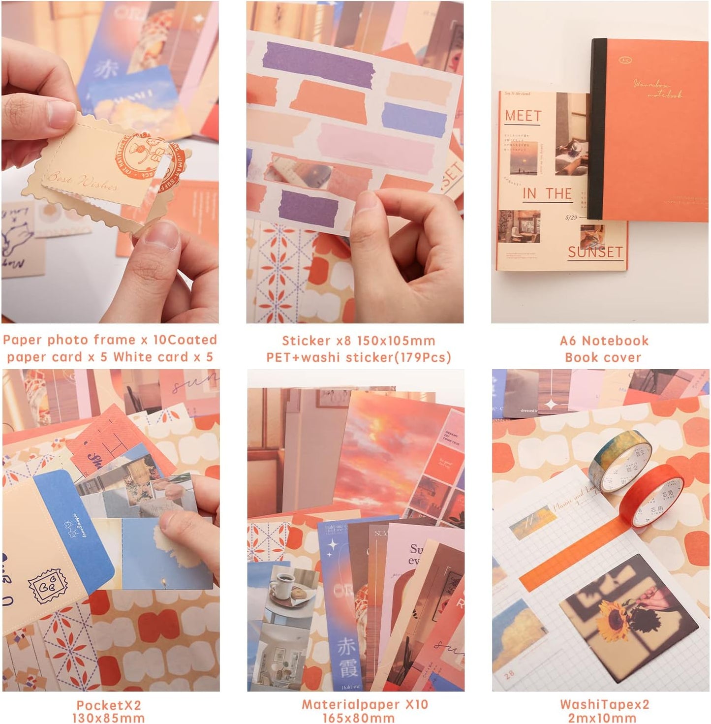 346 Pcs Paper Junk Journal & Scrapbook Kit – Until Sunset (Orange)