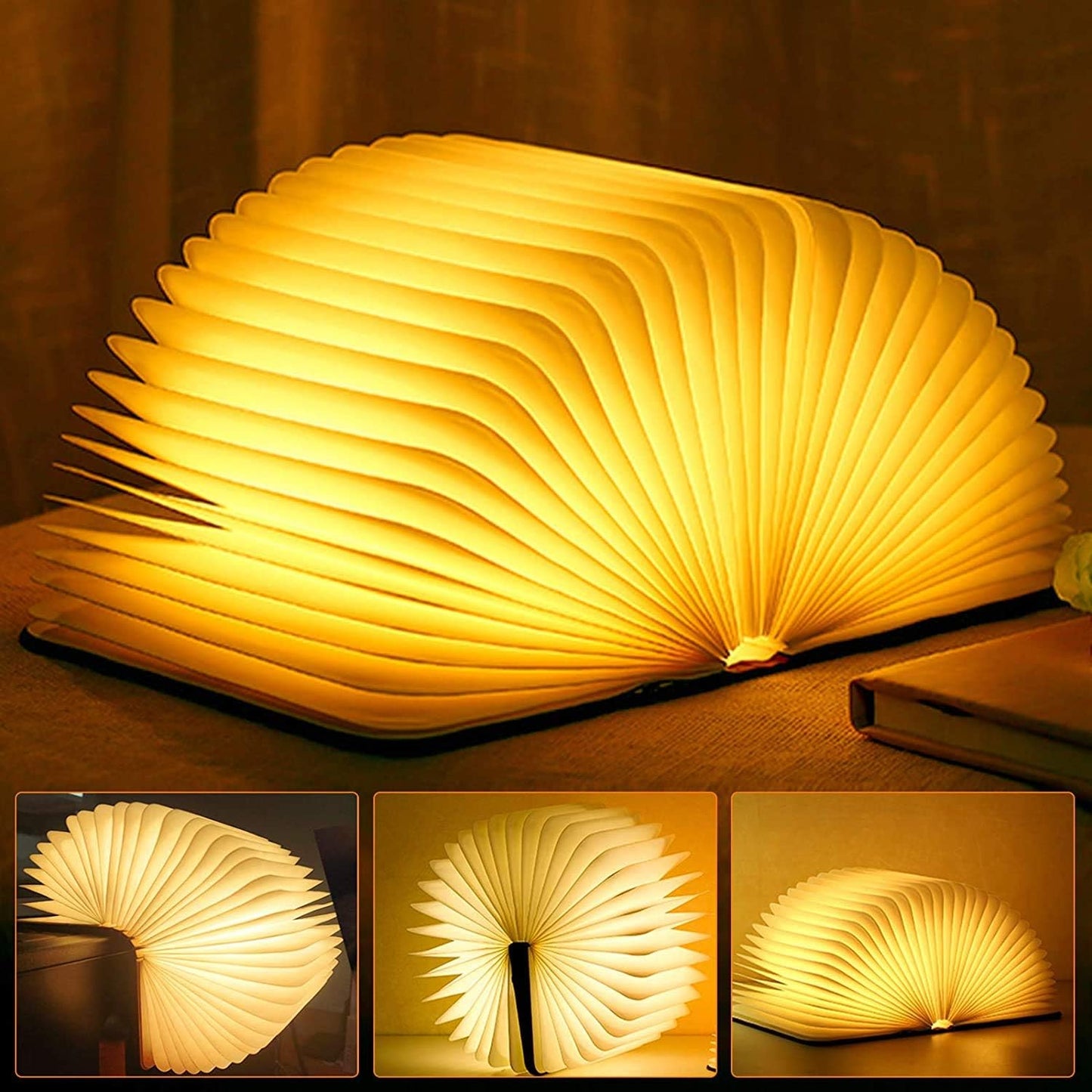 Folding Book Wooden  Lamp 12"
