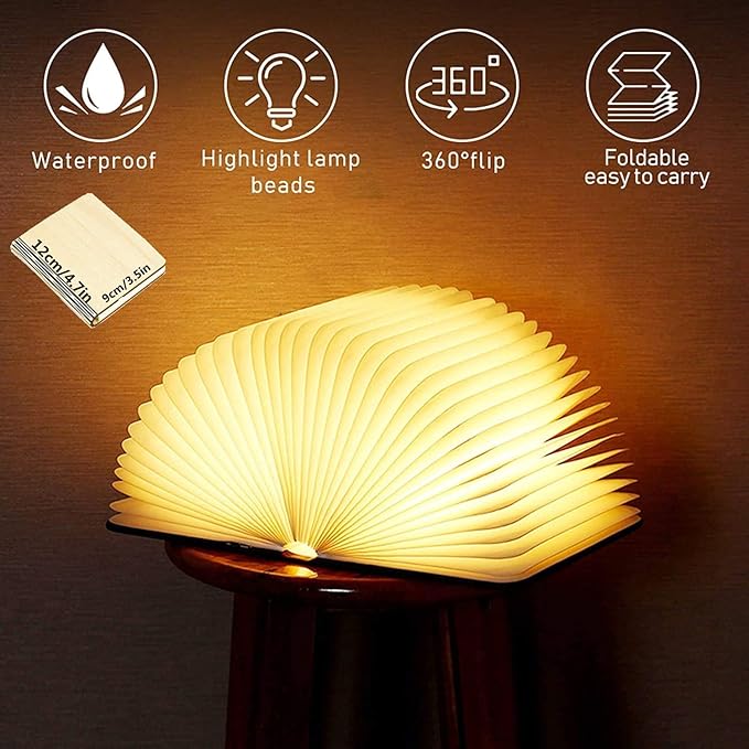 Folding Book Wooden  Lamp 12"