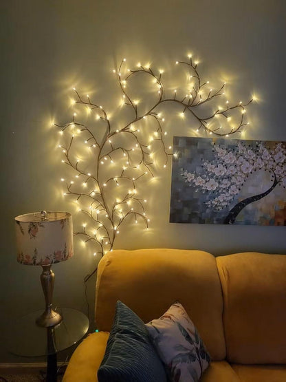 LED vine tree branch lights with remote showing 8 modes and timer control