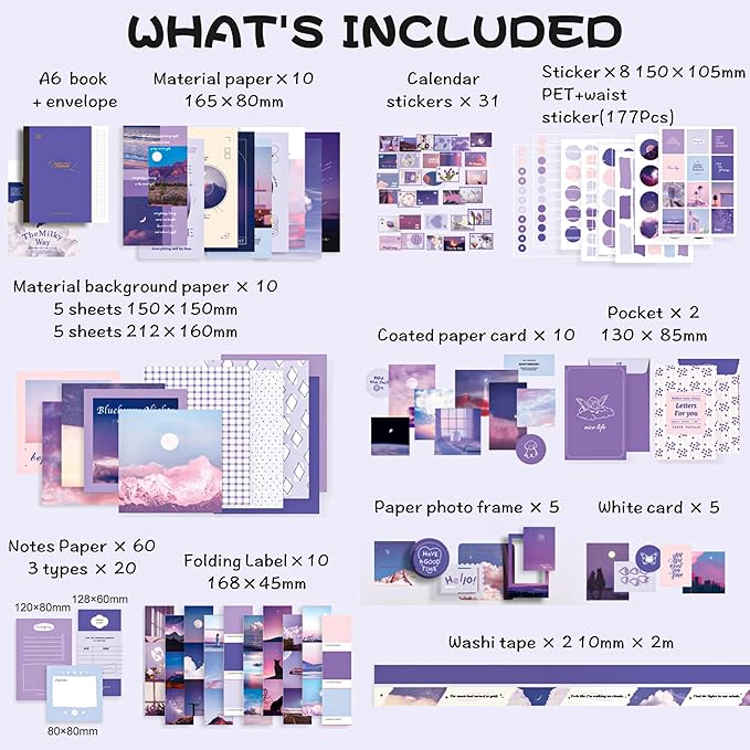346pcs Vintage Scrapbook Stickers Pack – Moonlight Aesthetic