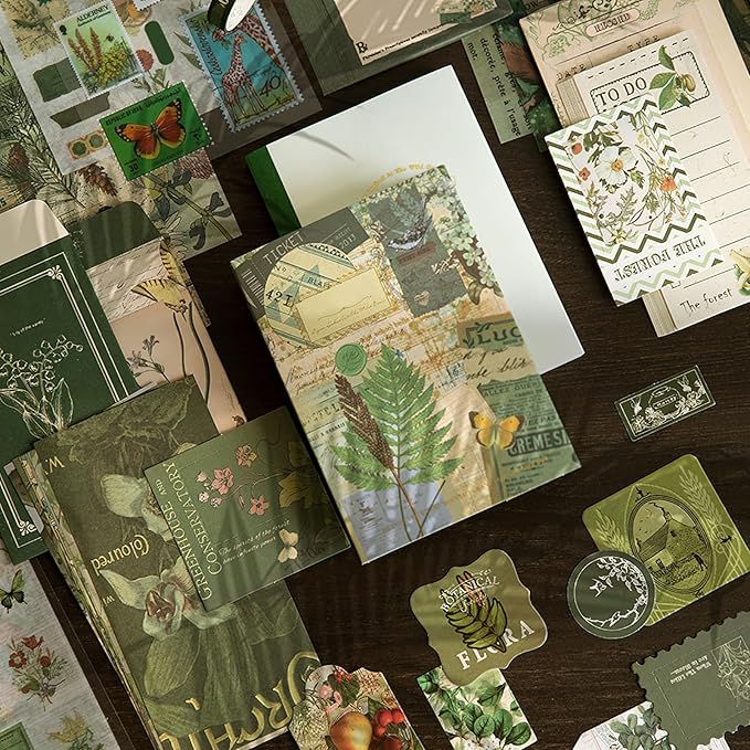 346pcs Vintage Journal Scrapbook Pack Kit – Forest Green Aesthetic