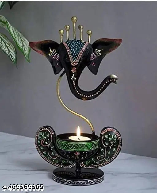 Ganesha Tea Light Candle Holder – Iron Handcrafted Diya Holder for Diwali, Pooja Room, and Table Decor