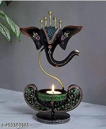 Ganesha Tea Light Candle Holder – Iron Handcrafted Diya Holder for Diwali, Pooja Room, and Table Decor