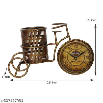 Vintage Metal Pen Stand with Clock