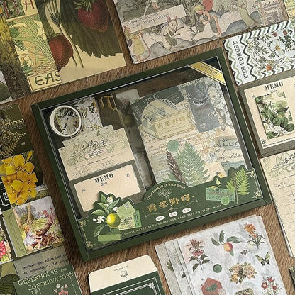 346pcs Vintage Journal Scrapbook Pack Kit – Forest Green Aesthetic