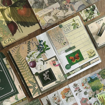 346pcs Vintage Journal Scrapbook Pack Kit – Forest Green Aesthetic