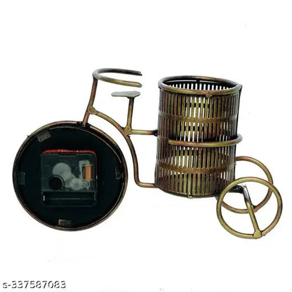 Vintage Metal Pen Stand with Clock