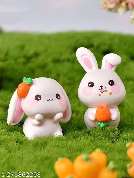 Cute Rabbit Figurines Miniature Set – Resin Decorative Showpieces for Home, Garden, Office & Gifts (Set of 4)