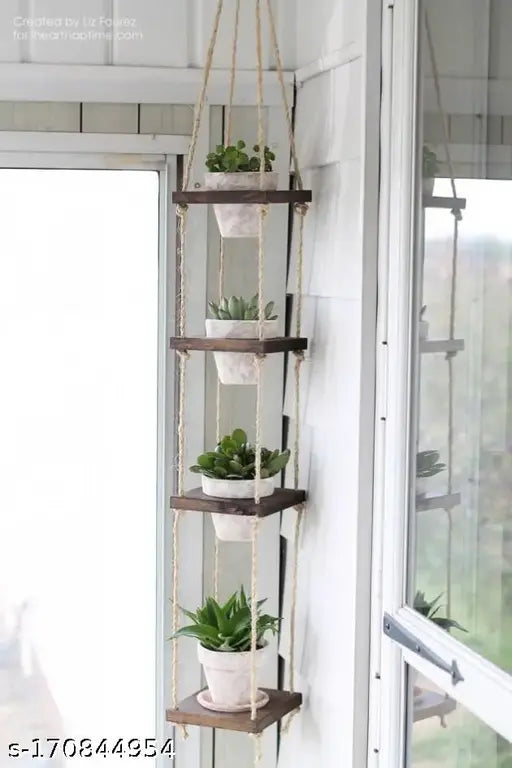 Wooden Planter Hanger for Balcony, Garden, Outdoor, Indoor, and Living Room | Decorative Hanging Flower Pot for Home Decor