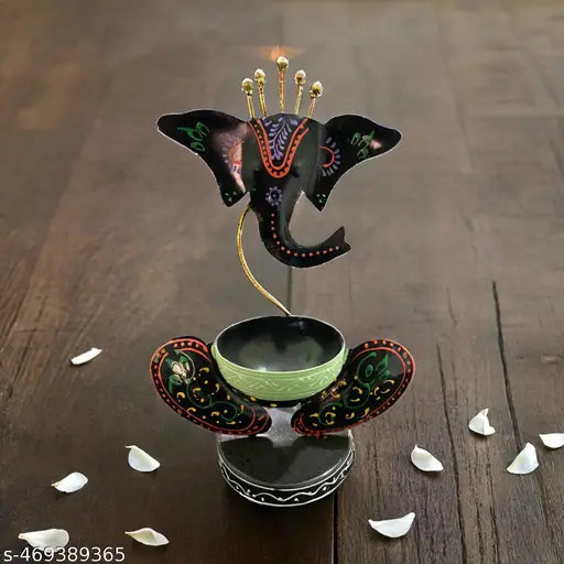 Ganesha Tea Light Candle Holder – Iron Handcrafted Diya Holder for Diwali, Pooja Room, and Table Decor