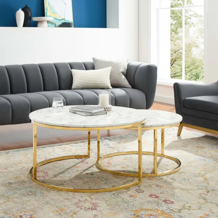 Modern Round Nesting Coffee Tables Set for Living Room