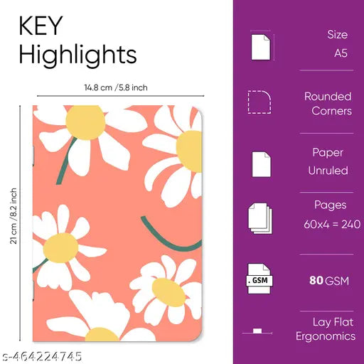 A5 Handy Unruled Notebooks – Set of 4 (Daisy Design)