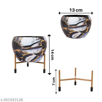 lack Marble Metal Pot with Stand - Indoor & Outdoor Decor