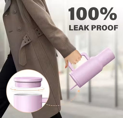 Premium 1200ml Stainless Steel Insulated Tumbler with Straw & Spill-Proof Lid  | Trendy Travel Mug