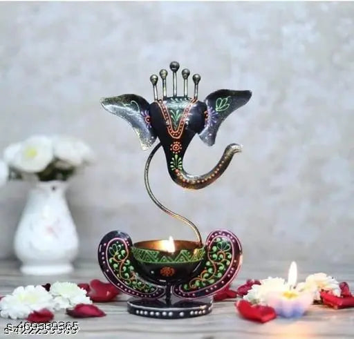 Ganesha Tea Light Candle Holder – Iron Handcrafted Diya Holder for Diwali, Pooja Room, and Table Decor
