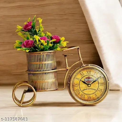 Vintage Metal Pen Stand with Clock