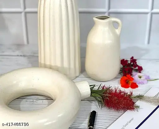 Ceramic Off-White Vases - Set of 3