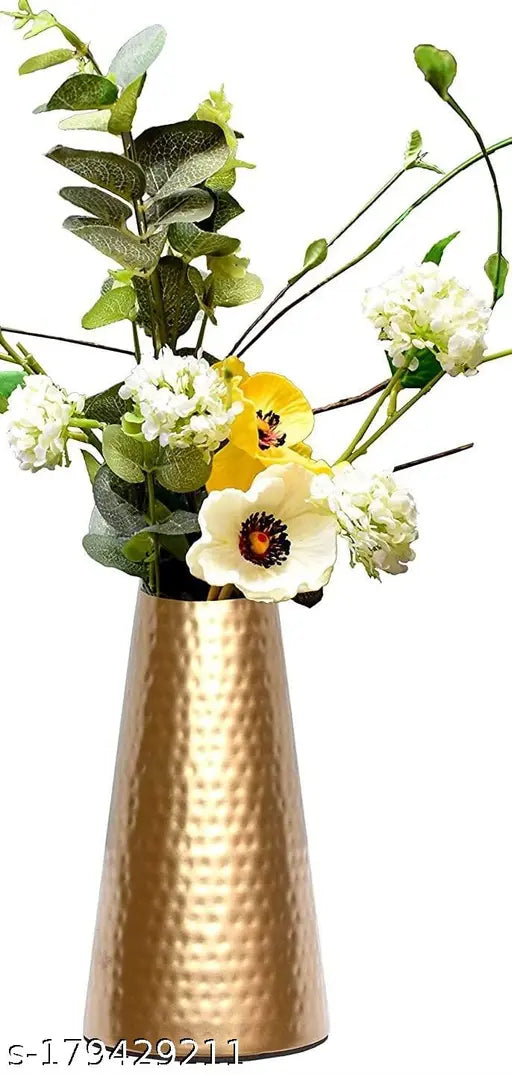 Hammered Gold Metal Flower Vase