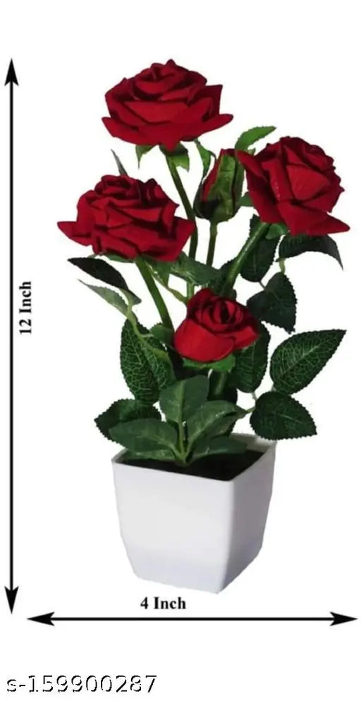 Artificial Flower Red Rose with Pot