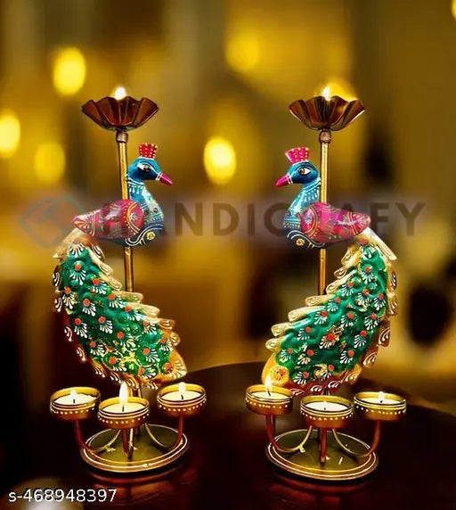 Metal Decorative Peacock Pair Figurines – Elegant Home Décor Accent