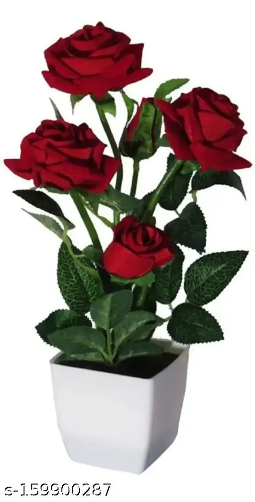 Artificial Flower Red Rose with Pot