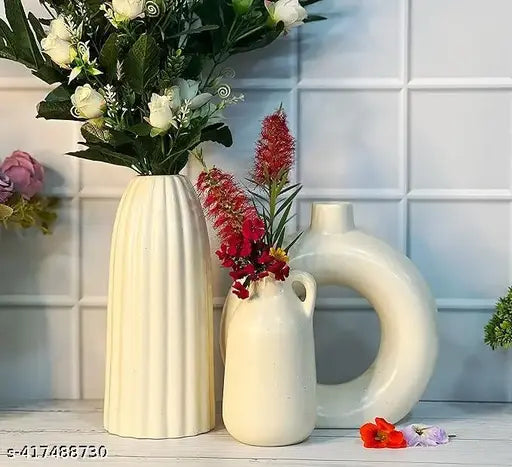 Ceramic Off-White Vases - Set of 3