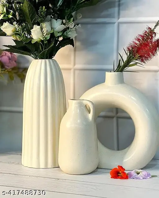 Ceramic Off-White Vases - Set of 3