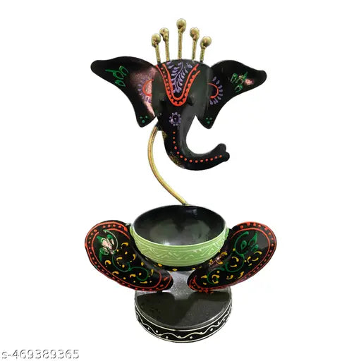 Ganesha Tea Light Candle Holder – Iron Handcrafted Diya Holder for Diwali, Pooja Room, and Table Decor