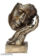 Antique Human Face Resting On Hands Polyresin Figurine – Gold