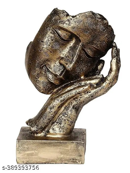 Antique Human Face Resting On Hands Polyresin Figurine – Gold
