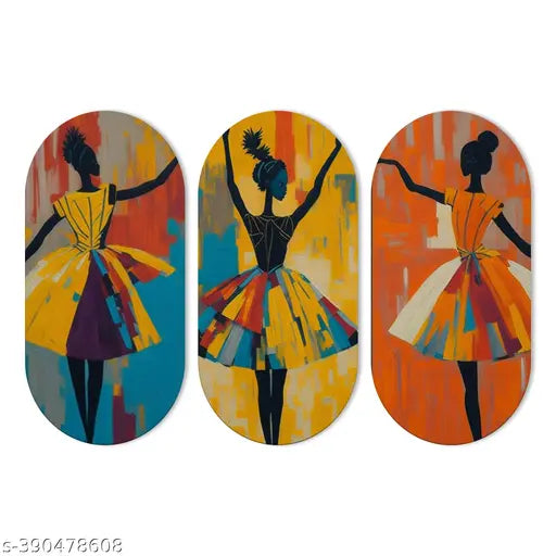 Abstract Art Dancers Wooden Wall Hanging Set – Modern MDF Wall Décor for Home & Gifts (Set of 3)